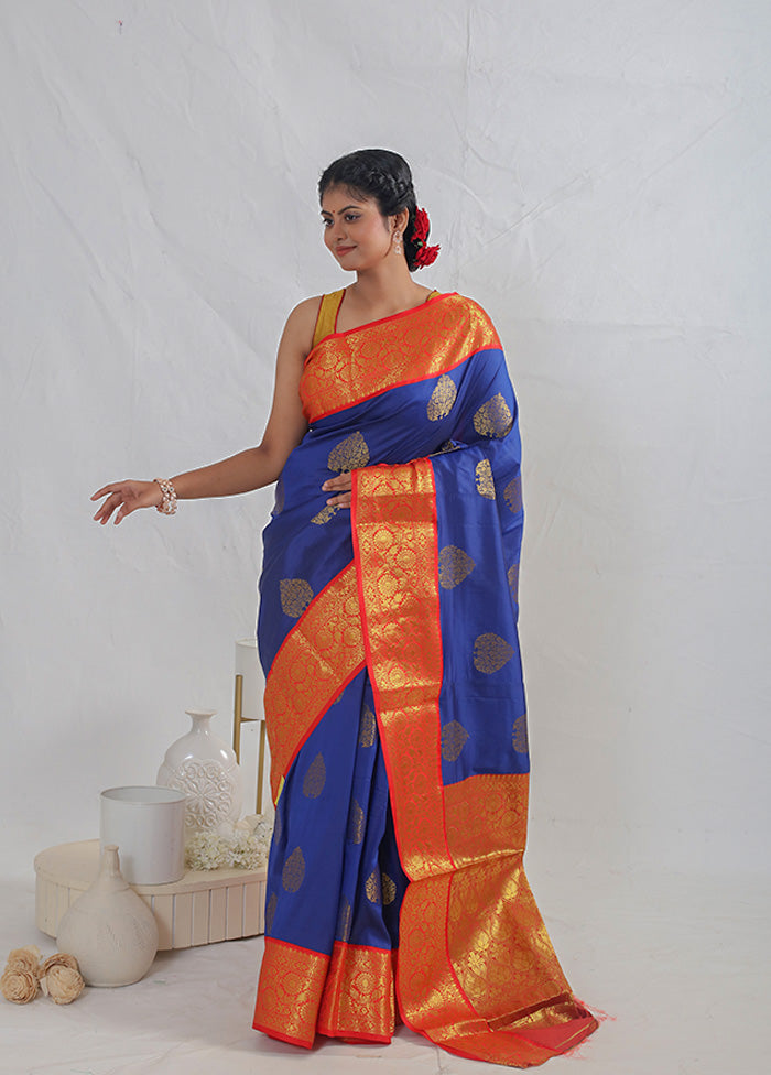 Blue Dupion Silk Saree With Blouse Piece - Indian Silk House Agencies