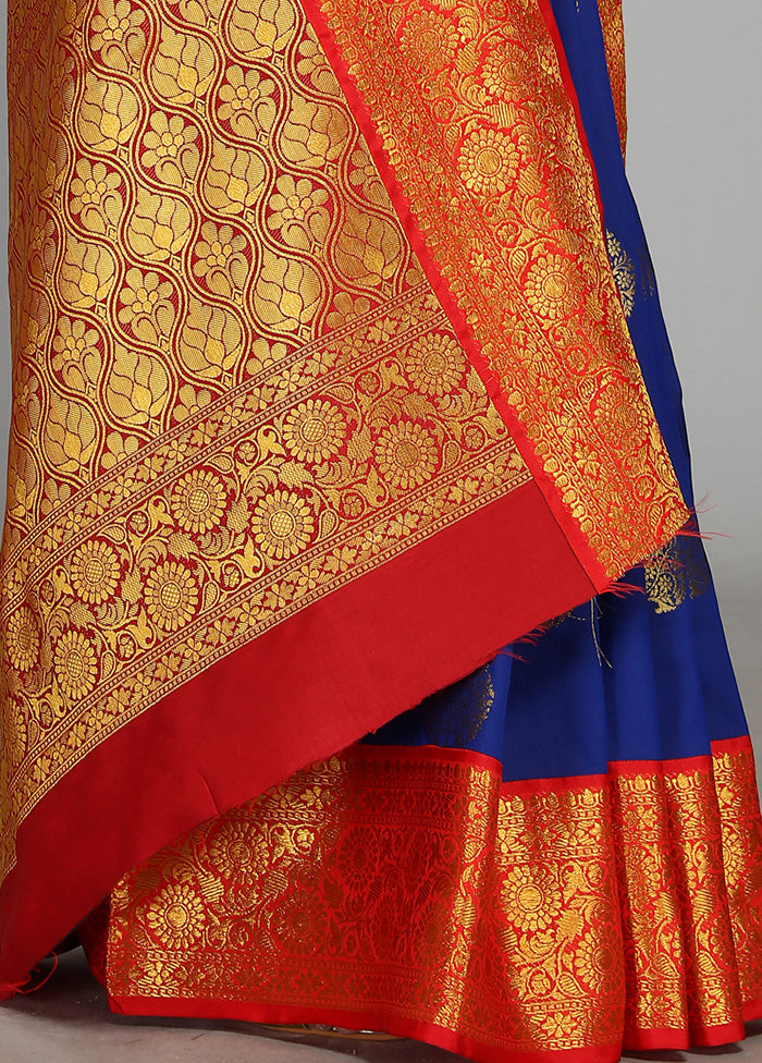 Blue Dupion Silk Saree With Blouse Piece - Indian Silk House Agencies