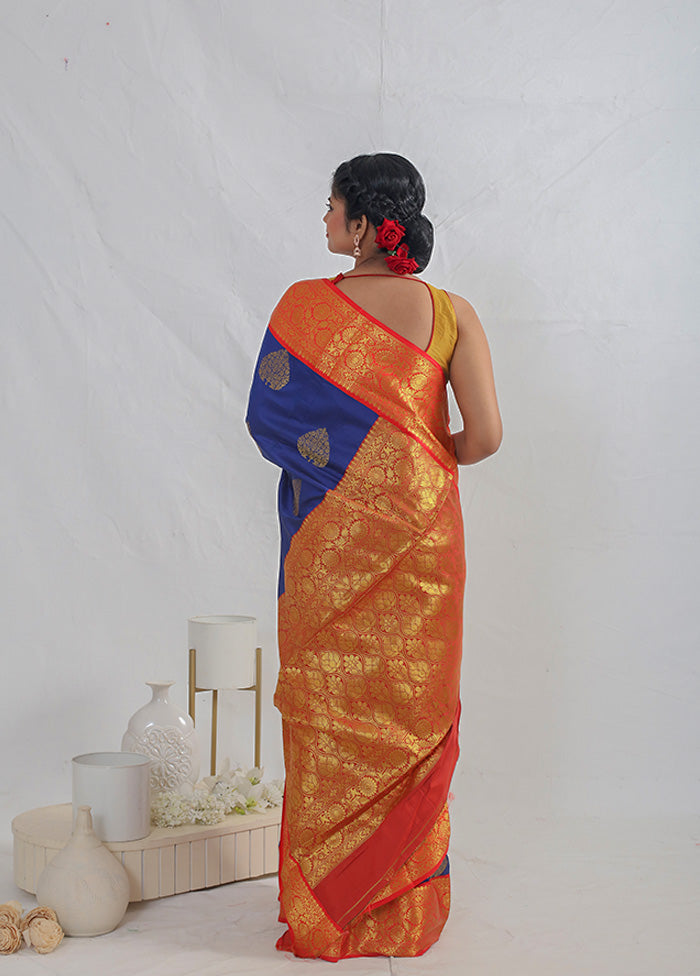 Blue Dupion Silk Saree With Blouse Piece - Indian Silk House Agencies