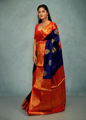 Blue Dupion Silk Saree With Blouse Piece - Indian Silk House Agencies