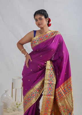 Purple Paithani Spun Silk Saree With Blouse Piece - Indian Silk House Agencies