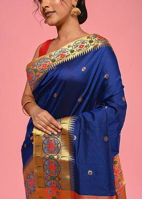 Royal Blue Paithani Spun Silk Saree With Blouse Piece - Indian Silk House Agencies