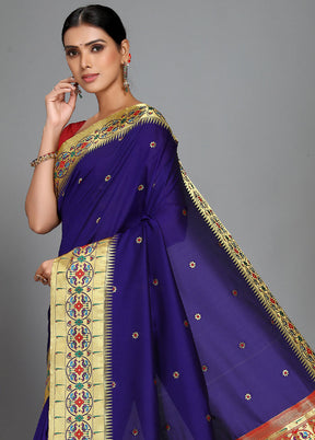 Indigo Blue Paithani Spun Silk Saree With Blouse Piece - Indian Silk House Agencies