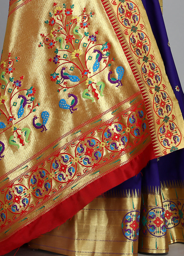 Indigo Blue Paithani Spun Silk Saree With Blouse Piece - Indian Silk House Agencies