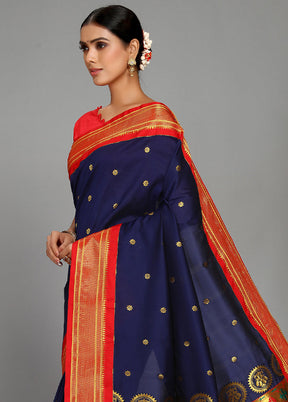 Navy Blue Paithani Spun Silk Saree With Blouse Piece - Indian Silk House Agencies