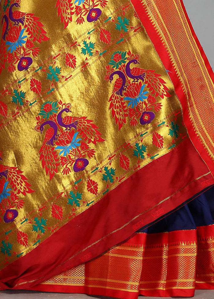 Navy Blue Paithani Spun Silk Saree With Blouse Piece - Indian Silk House Agencies