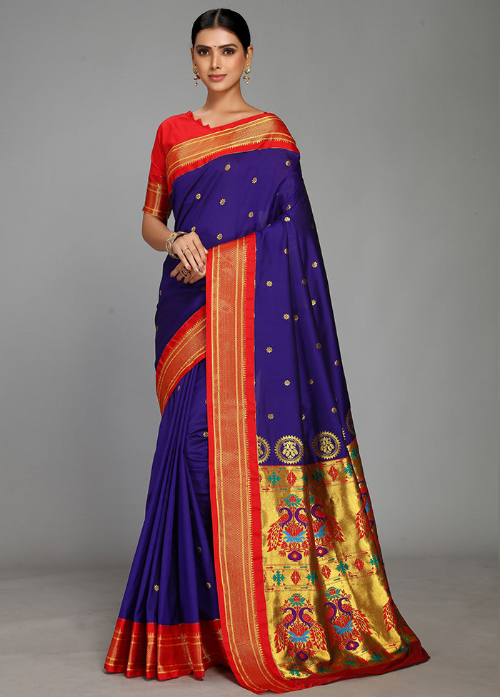 Indigo Blue Paithani Spun Silk Saree With Blouse Piece - Indian Silk House Agencies