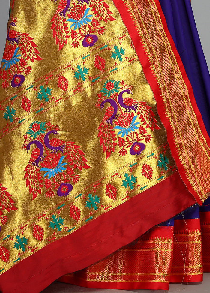 Indigo Blue Paithani Spun Silk Saree With Blouse Piece - Indian Silk House Agencies