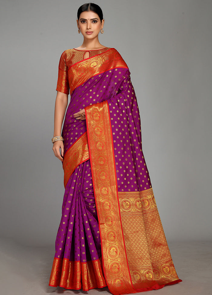 Purple Spun Silk Saree With Blouse Piece - Indian Silk House Agencies