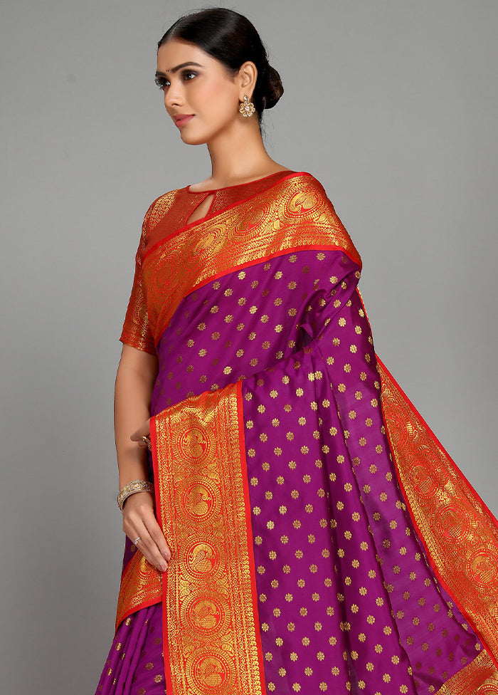 Purple Spun Silk Saree With Blouse Piece - Indian Silk House Agencies