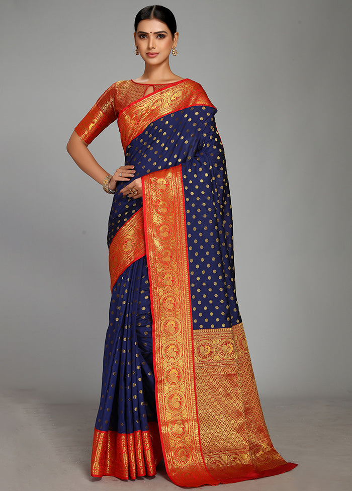 Navy Blue Spun Silk Saree With Blouse Piece - Indian Silk House Agencies