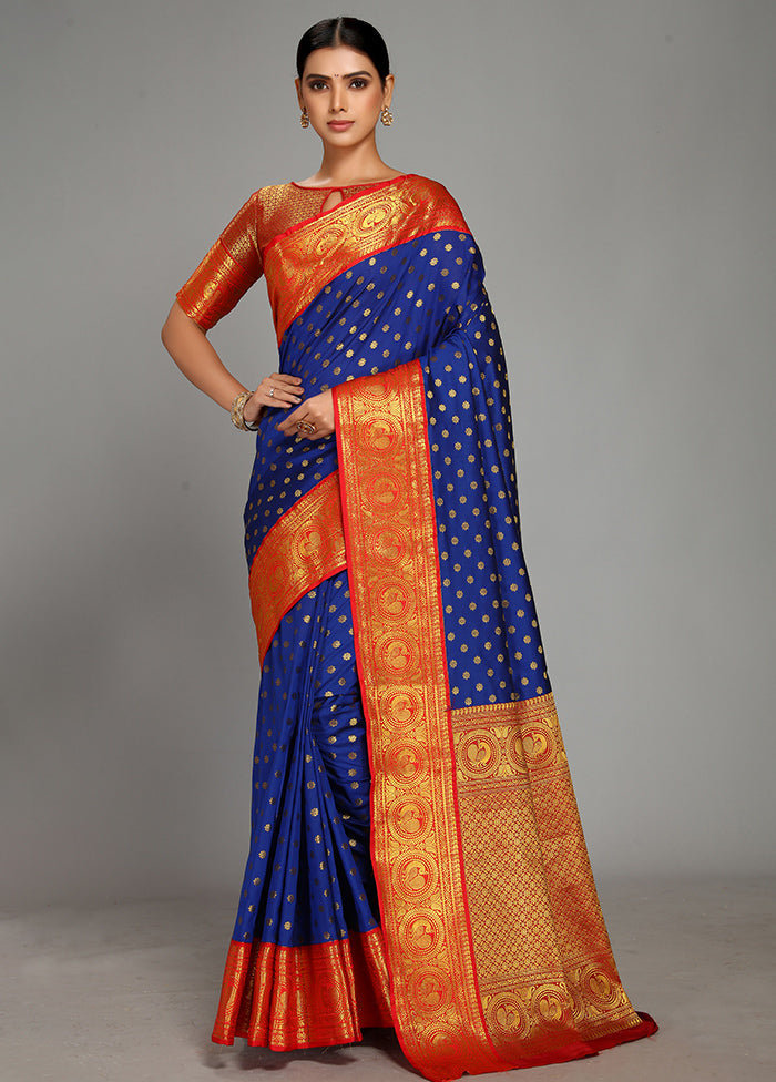 Royal Blue Spun Silk Saree With Blouse Piece - Indian Silk House Agencies