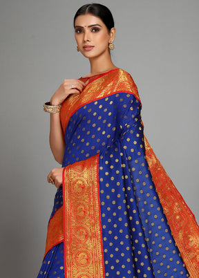 Royal Blue Spun Silk Saree With Blouse Piece - Indian Silk House Agencies