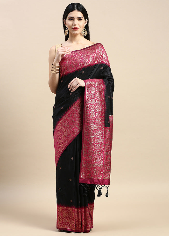 Black Banarasi Silk Saree With Blouse Piece