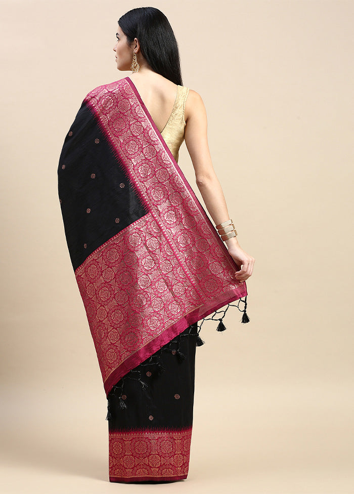 Black Banarasi Silk Saree With Blouse Piece