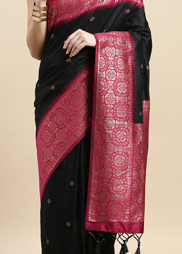 Black Banarasi Silk Saree With Blouse Piece