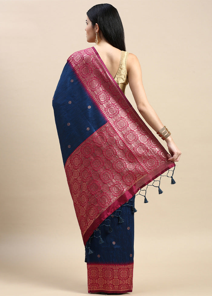 Blue Banarasi Silk Saree With Blouse Piece