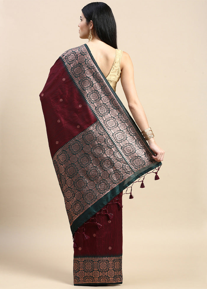 Maroon Banarasi Silk Saree With Blouse Piece