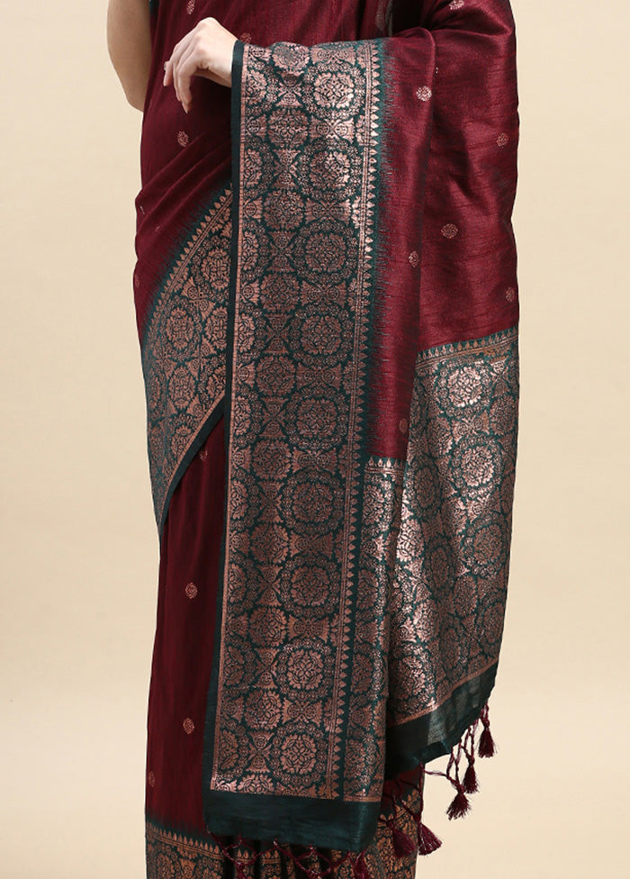 Maroon Banarasi Silk Saree With Blouse Piece