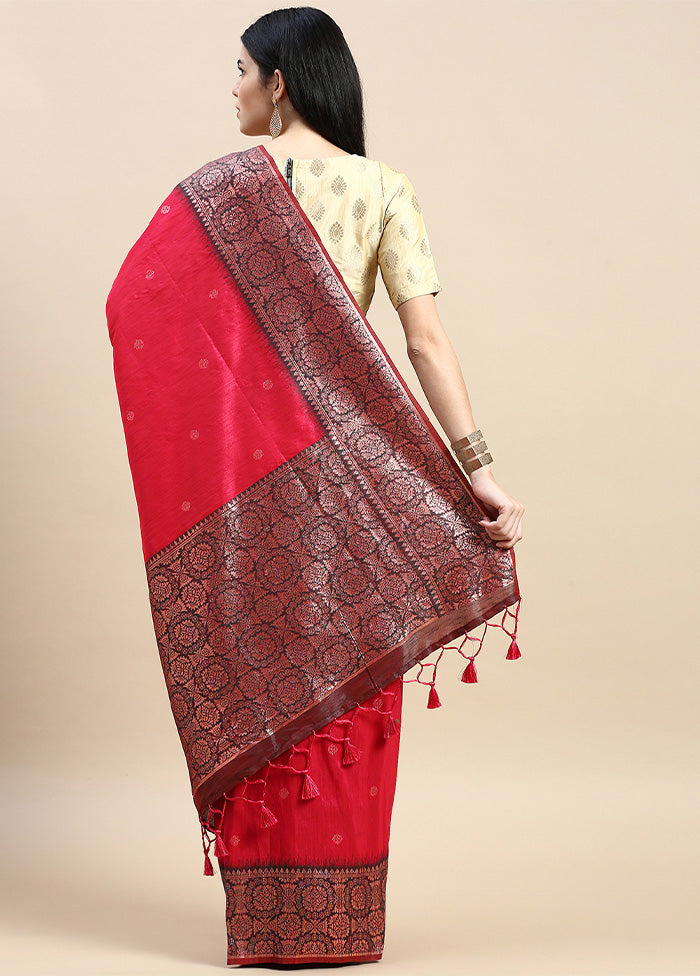 Pink Banarasi Silk Saree With Blouse Piece