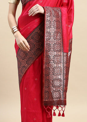 Pink Banarasi Silk Saree With Blouse Piece