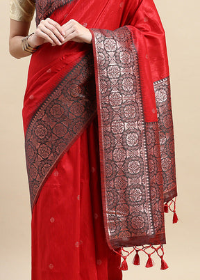 Red Banarasi Silk Saree With Blouse Piece