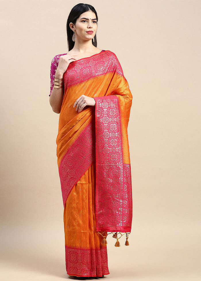 Yellow Banarasi Silk Saree With Blouse Piece