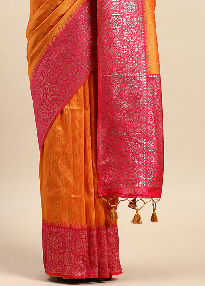 Yellow Banarasi Silk Saree With Blouse Piece