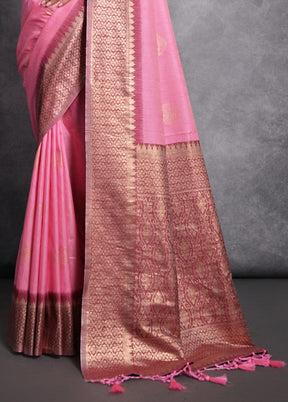 Baby Pink Tussar Silk Saree With Blouse Piece