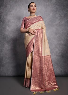 Chiku Tussar Silk Saree With Blouse Piece