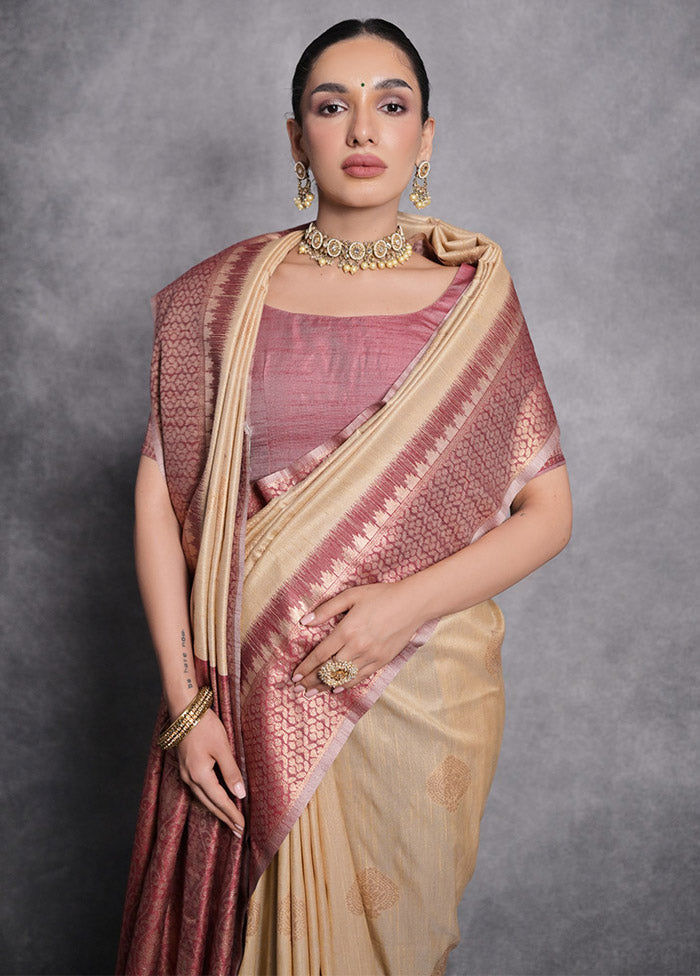 Chiku Tussar Silk Saree With Blouse Piece