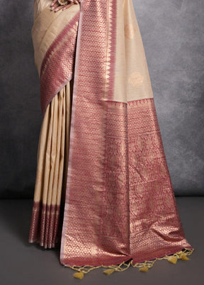 Chiku Tussar Silk Saree With Blouse Piece