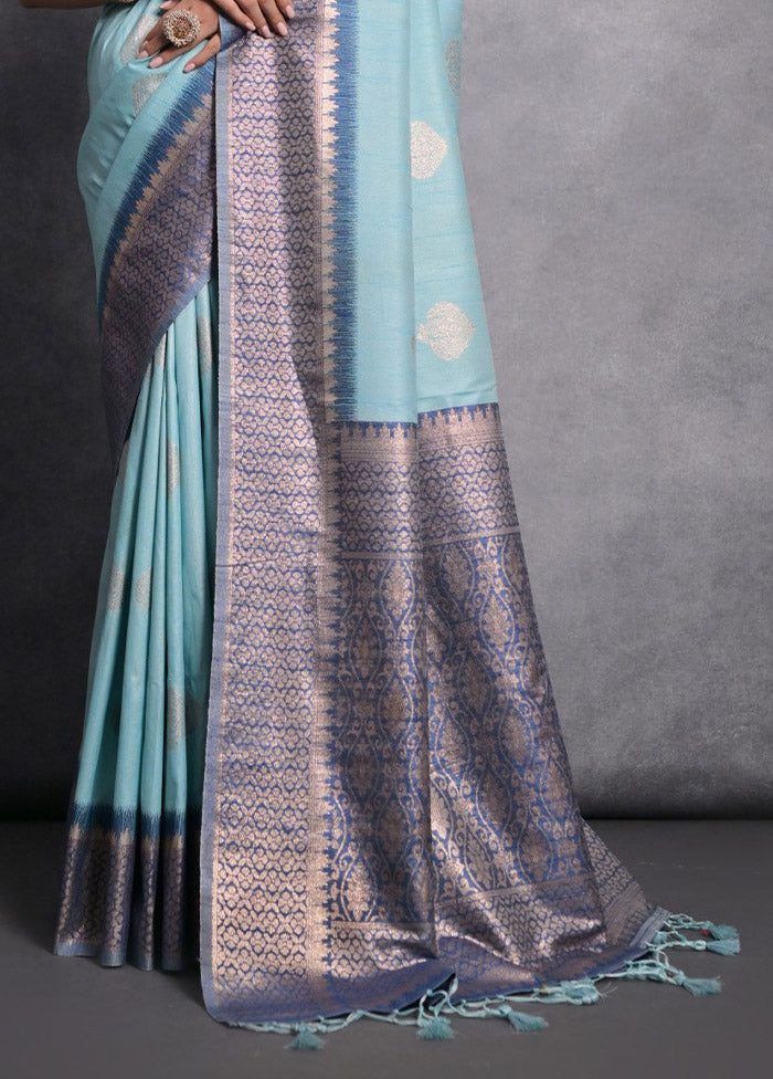 Firoza Tussar Silk Saree With Blouse Piece