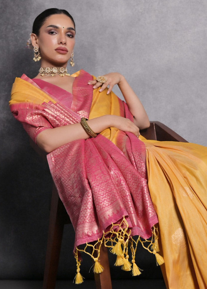 Yellow Tussar Silk Saree With Blouse Piece