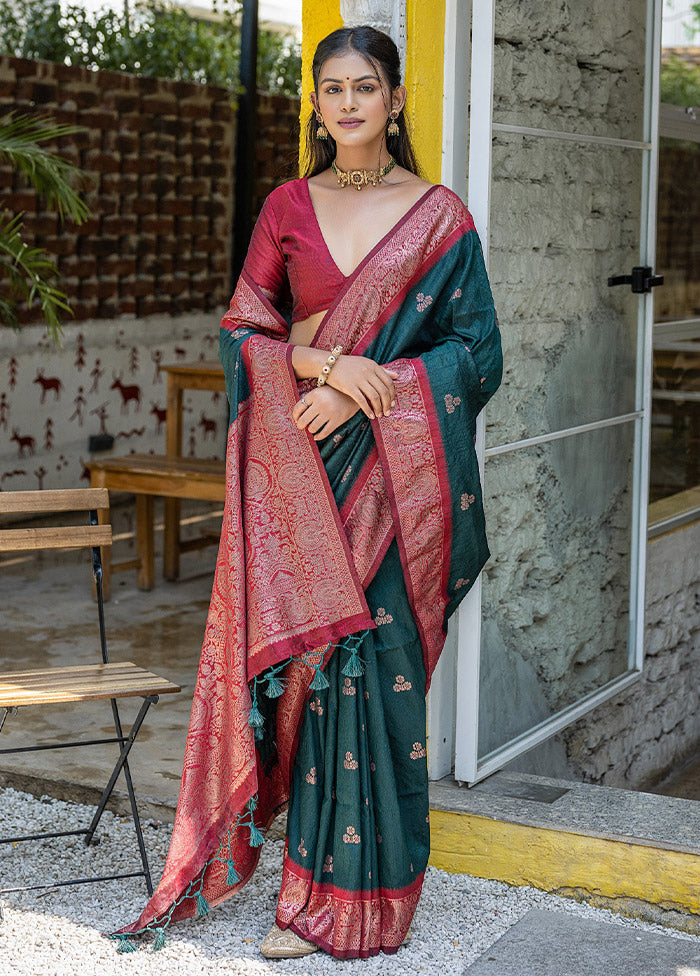 Green Banarasi Silk Saree With Blouse Piece