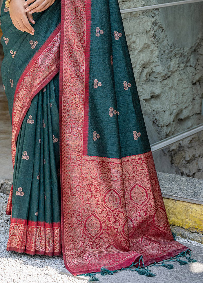 Green Banarasi Silk Saree With Blouse Piece