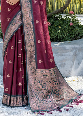 Maroon Banarasi Silk Saree With Blouse Piece