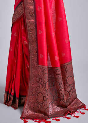 Pink Banarasi Silk Saree With Blouse Piece