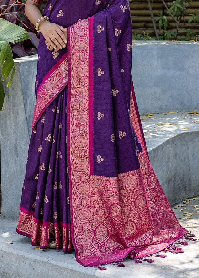 Wine Banarasi Silk Saree With Blouse Piece