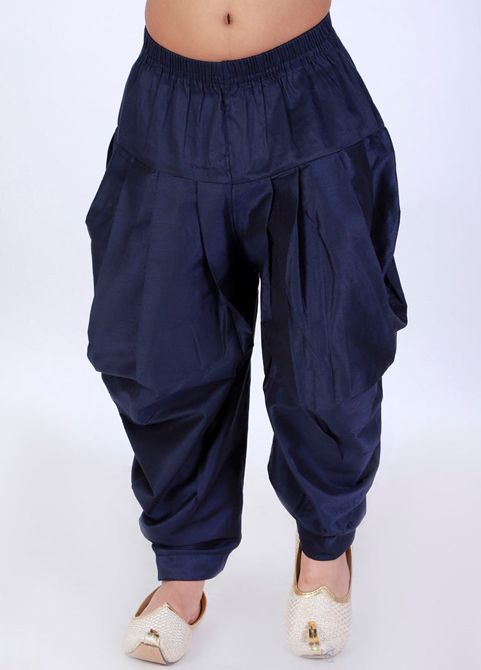 Navy Blue Ready To Wear Silk Dhoti Pant - Indian Silk House Agencies