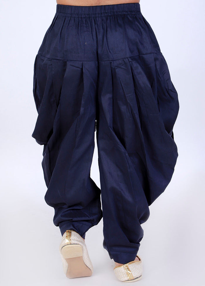 Navy Blue Ready To Wear Silk Dhoti Pant - Indian Silk House Agencies