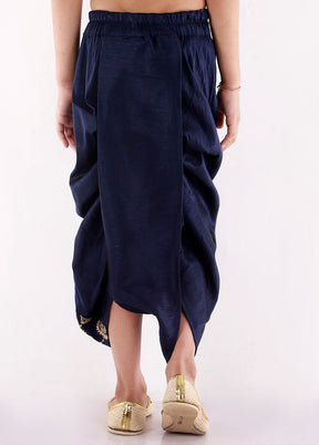 Navy Blue Ready To Wear Silk Dhoti Pant - Indian Silk House Agencies