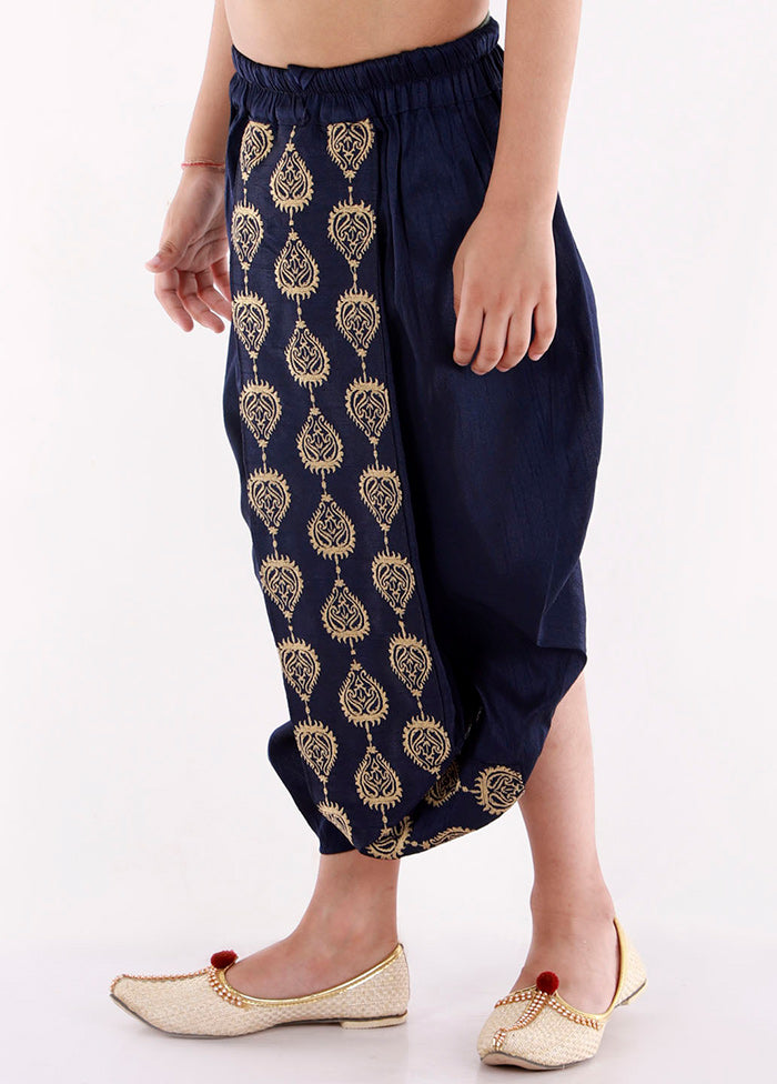 Navy Blue Ready To Wear Silk Dhoti Pant - Indian Silk House Agencies