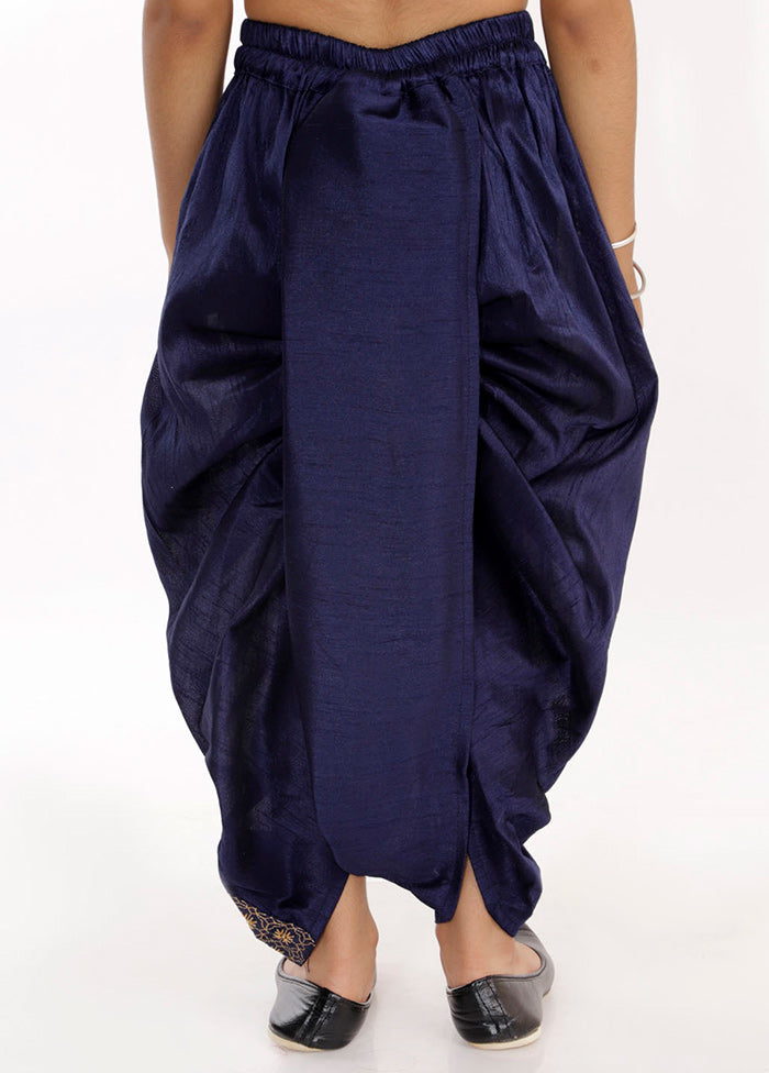 Navy Blue Ready To Wear Silk Dhoti Pant - Indian Silk House Agencies