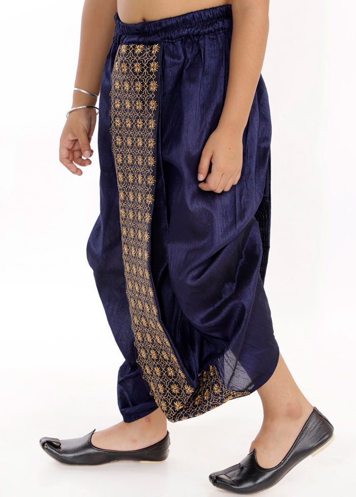 Navy Blue Ready To Wear Silk Dhoti Pant - Indian Silk House Agencies