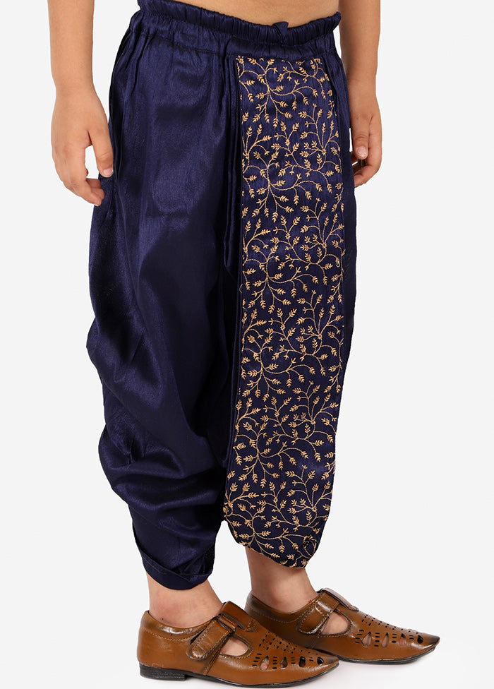 Navy Blue Ready To Wear Silk Dhoti Pant - Indian Silk House Agencies