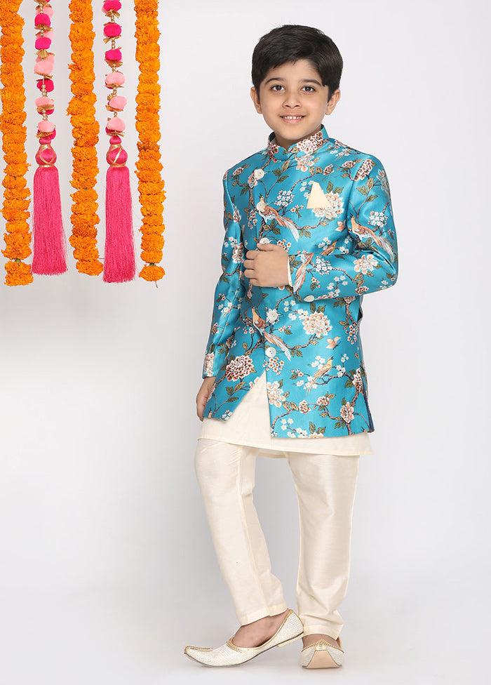 Cream Festive Silk Kurta Pajama Set - Indian Silk House Agencies