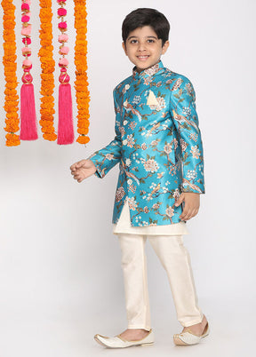 Cream Festive Silk Kurta Pajama Set - Indian Silk House Agencies