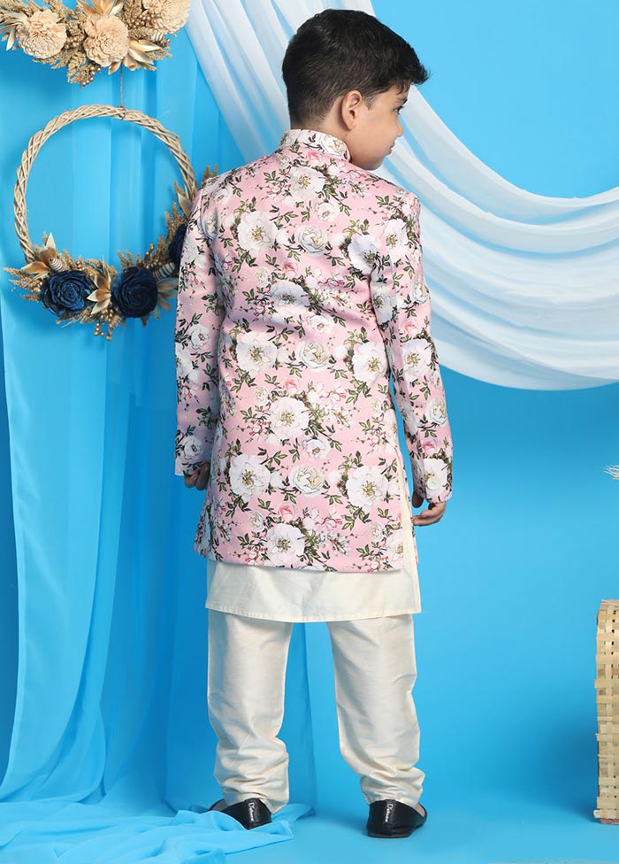 3 Pc Cream Viscose Sherwani Set - Indian Silk House Agencies