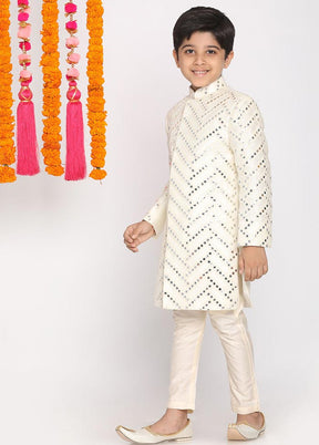 2 Pc Cream Silk Sherwani Set - Indian Silk House Agencies